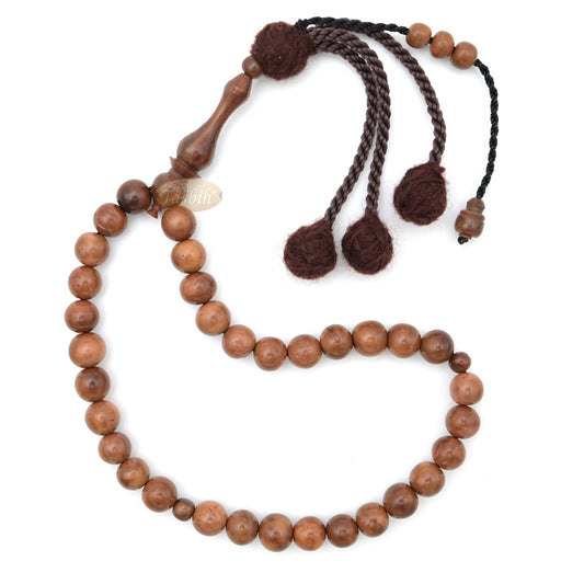 Natural Kuka 8 mm Palm Seed Tasbih - 33-bead with Brown Yarn Stops