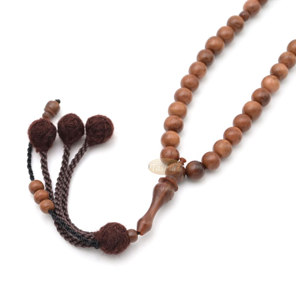 Natural Kuka 8 mm Palm Seed Tasbih – 33-bead with Brown Yarn Stops