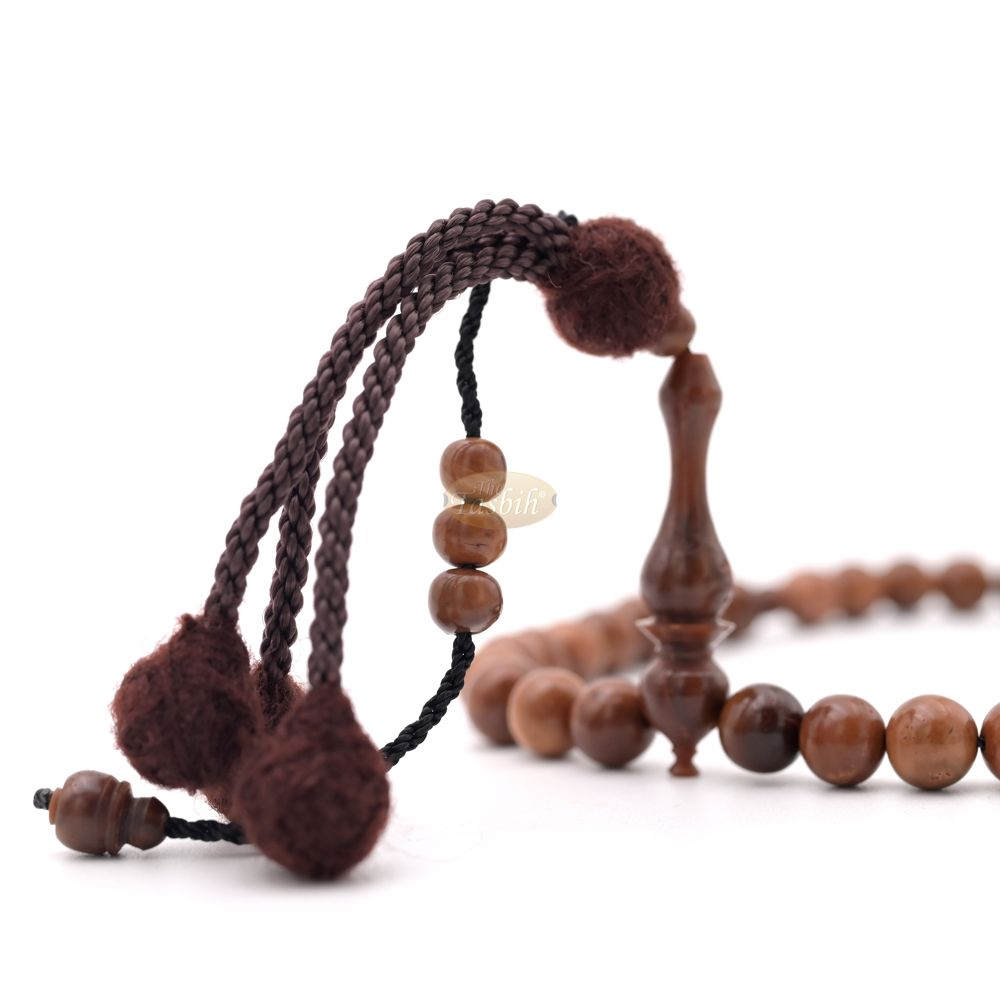 Natural Kuka 8 mm Palm Seed Tasbih – 33-bead with Brown Yarn Stops