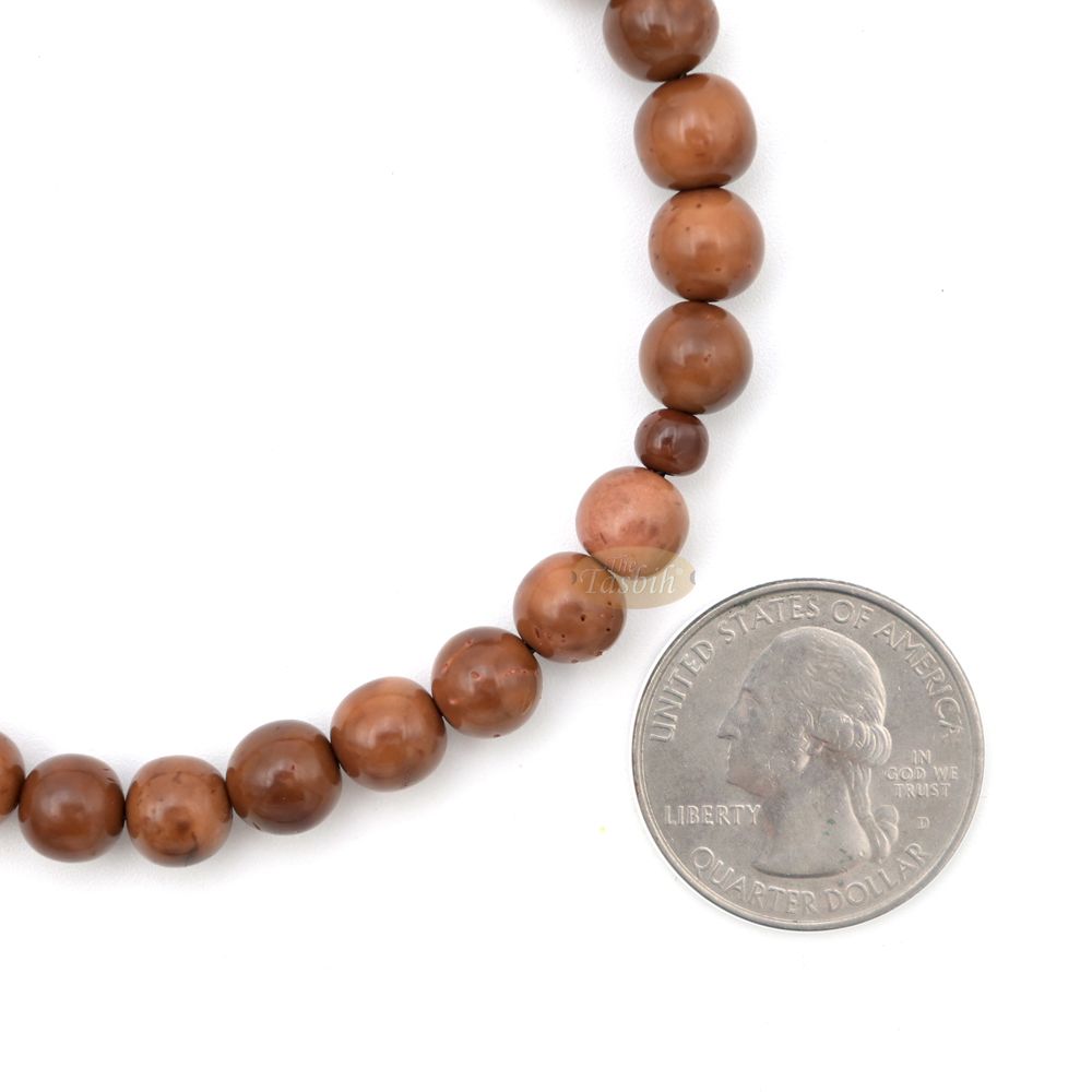 Natural Kuka 8 mm Palm Seed Tasbih – 33-bead with Brown Yarn Stops