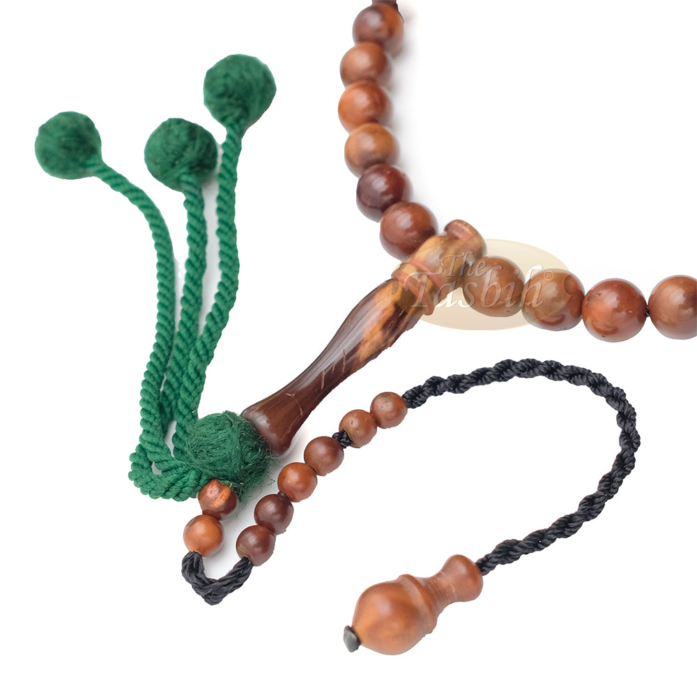 Tasbih Biji Palem Kuka Alami 8 mm - 33 manik dengan Penahan Benang Hijau