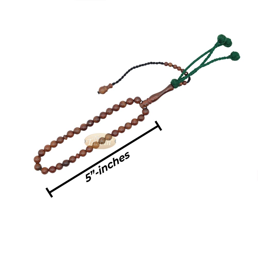 Natural Kuka 8 mm Palm Seed Tasbih – 33-bead with Green Yarn Stops
