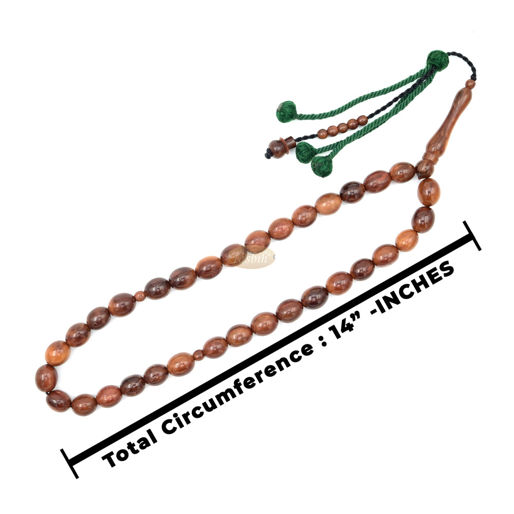 Medium 12x10mm Genuine Kuka Misbaha - Handcrafted 33-bead Muslim Prayer Beads Tasbih
