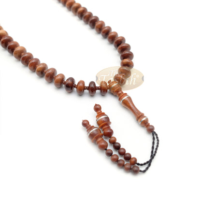 Brown Kuka 99 count Tasbih Prayer Beads - Handcrafted 5x9 mm Concave Bicone Genuine natural Color Shiny Seed Rosary Beads in Gift Box