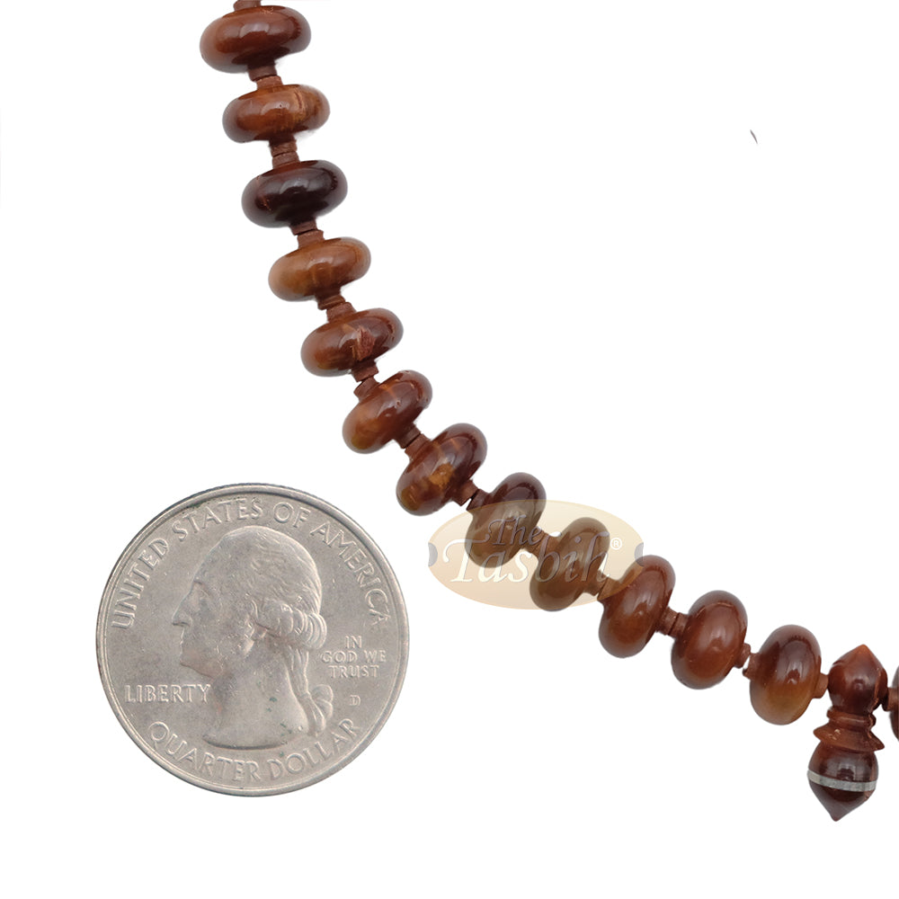 Brown Kuka 99 count Tasbih Prayer Beads - Handcrafted 5x9 mm Concave Bicone Genuine natural Color Shiny Seed Rosary Beads in Gift Box
