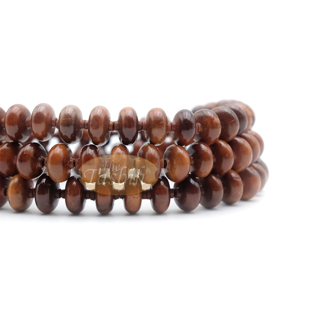 Brown Kuka 99 count Tasbih Prayer Beads – Handcrafted 5×9 mm Concave Bicone Genuine natural Color Shiny Seed Rosary Beads in Gift Box