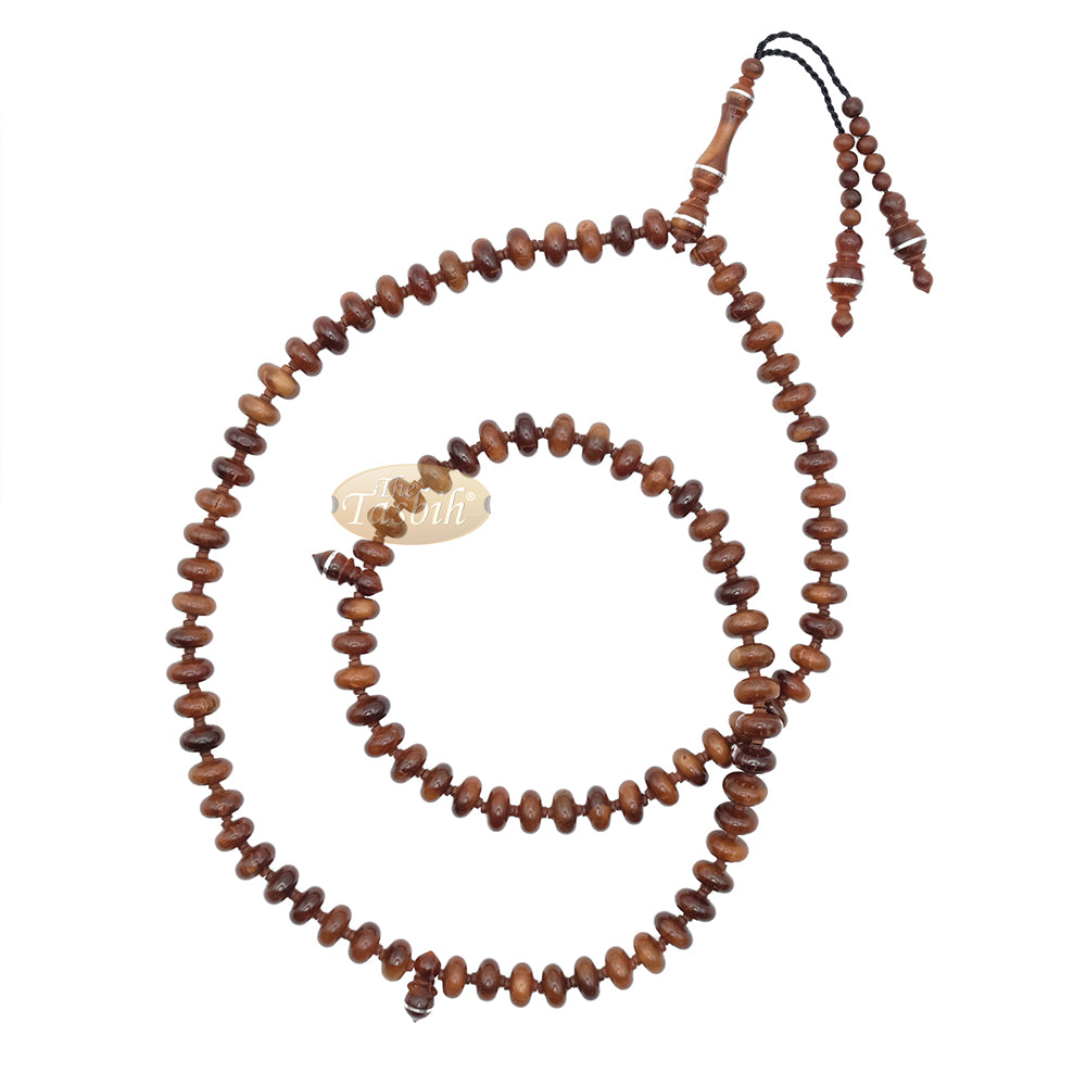 Brown Kuka 99 count Tasbih Prayer Beads - Handcrafted 5x9 mm Concave Bicone Genuine natural Color Shiny Seed Rosary Beads in Gift Box