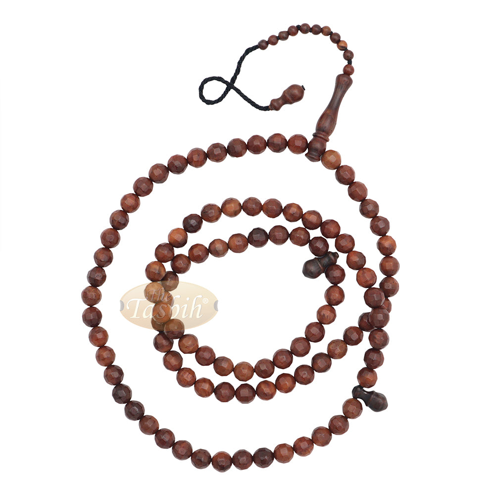 Brown Kuka 99 count Tasbih Prayer Beads - Handcrafted 9 mm Faceted Genuine natural Color Shiny Seed Rosary Beads in Gift Box