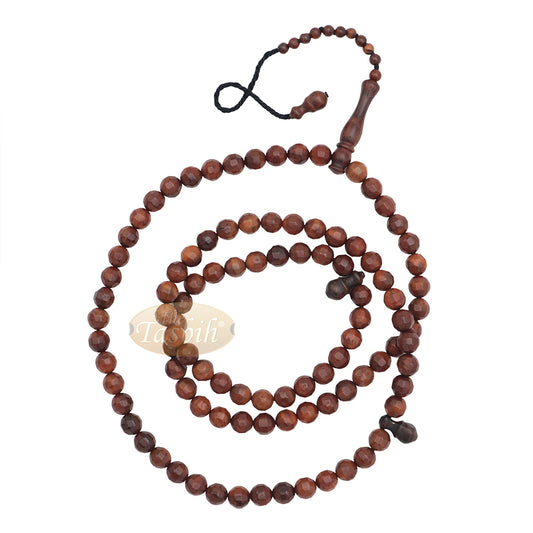 Brown Kuka 99 count Tasbih Prayer Beads - Handcrafted 9 mm Faceted Genuine natural Color Shiny Seed Rosary Beads in Gift Box