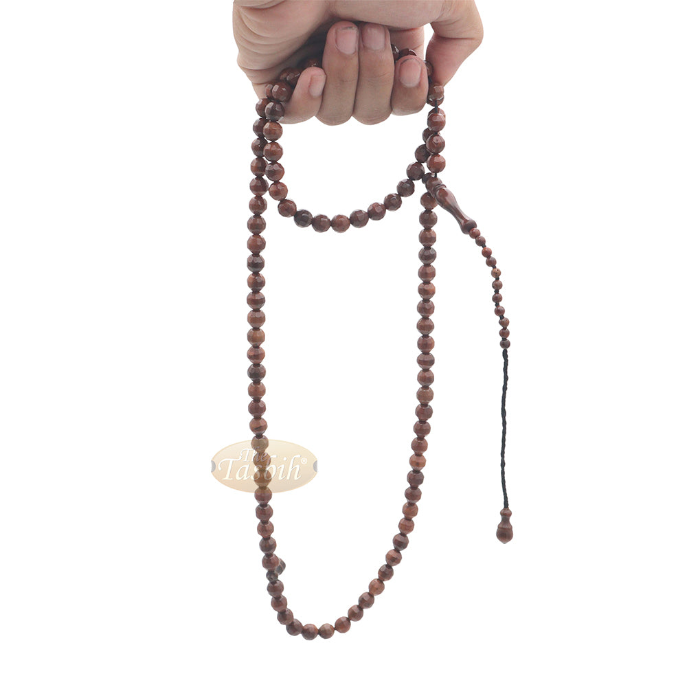 Brown Kuka 99 count Tasbih Prayer Beads - Handcrafted 9 mm Faceted Genuine natural Color Shiny Seed Rosary Beads in Gift Box