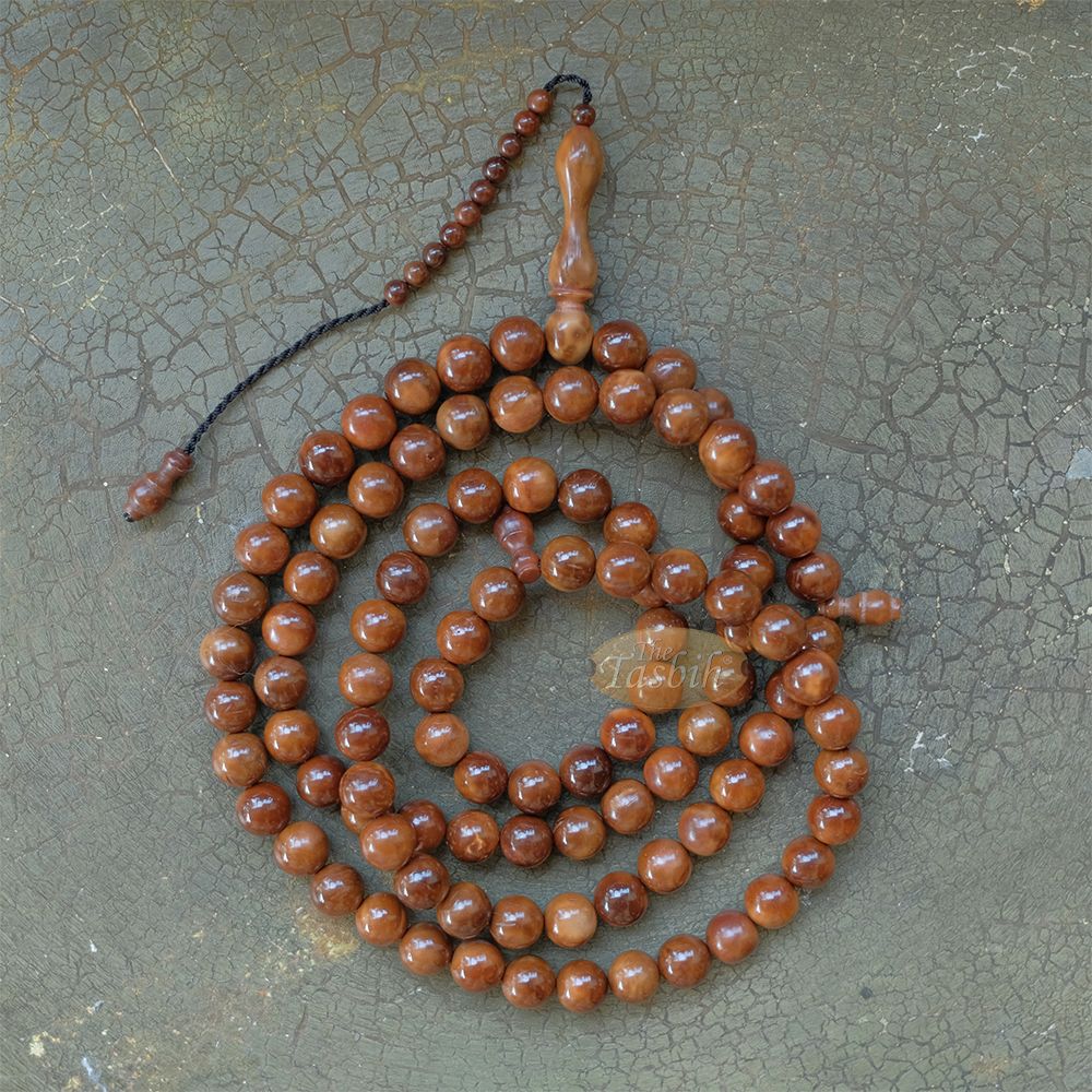 Large 12 mm Kuka Misbaha – Handcrafted 99-bead Muslim Prayer Beads Tasbih – Genuine Natural Color Shiny Seed Islamic Rosary in Gift Box