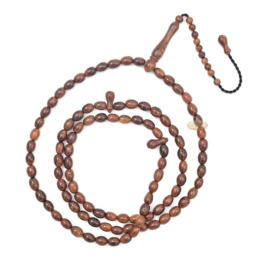 Genuine Kuka Tasbih 99 Beads 6x12mm – Brown Olive Shaped Lightweight Islamic Prayer Beads