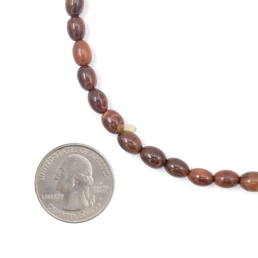 Genuine Kuka Tasbih 99 Beads 6x12mm – Brown Olive Shaped Lightweight Islamic Prayer Beads