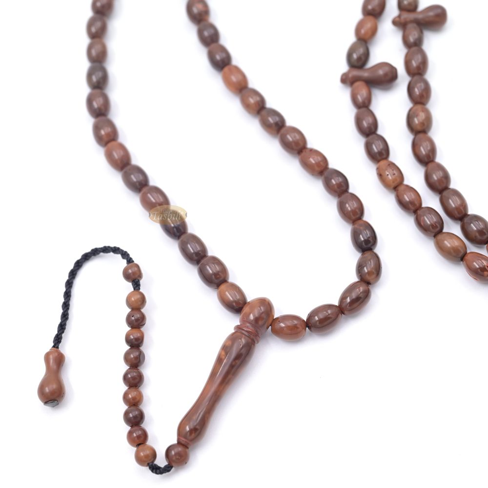 Genuine Kuka Tasbih 99 Beads 6x12mm – Brown Olive Shaped Lightweight Islamic Prayer Beads