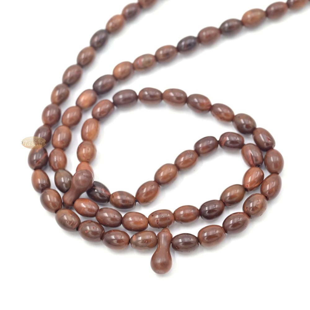Genuine Kuka Tasbih 99 Beads 6x12mm – Brown Olive Shaped Lightweight Islamic Prayer Beads