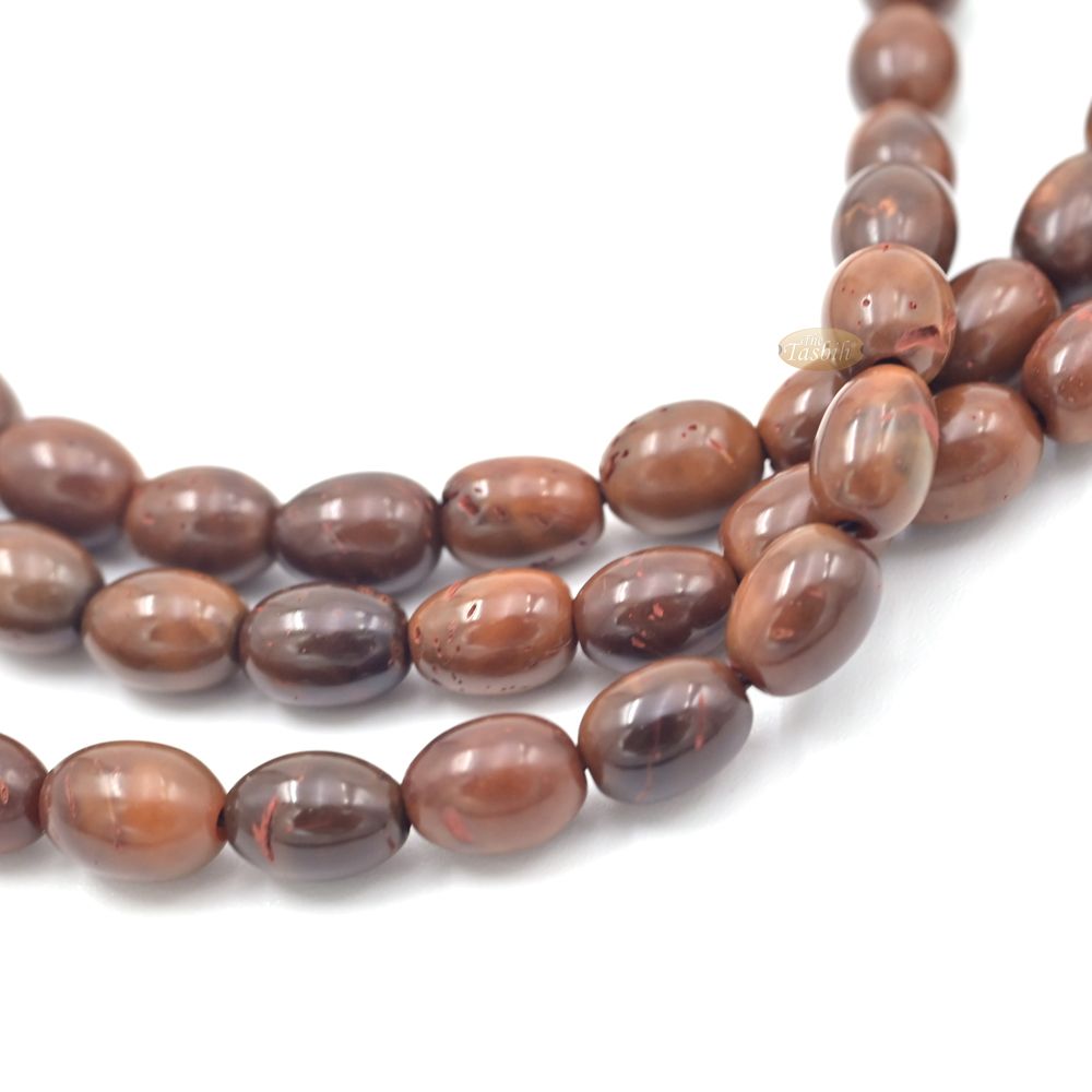 Genuine Kuka Tasbih 99 Beads 6x12mm – Brown Olive Shaped Lightweight Islamic Prayer Beads