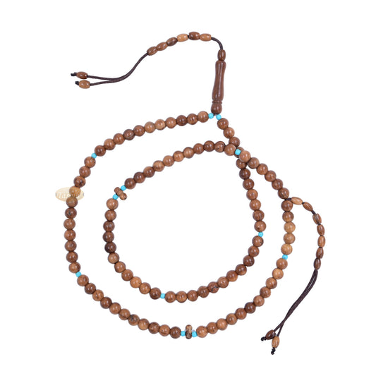 Kuka Wood Tasbih with Turquoise Spacer Beads – Handmade 8mm Round Dhikr Necklace