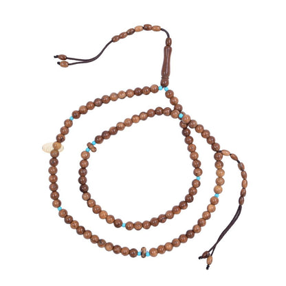 Kuka Wood Tasbih with Turquoise Spacer Beads – Handmade 8mm Round Dhikr Necklace