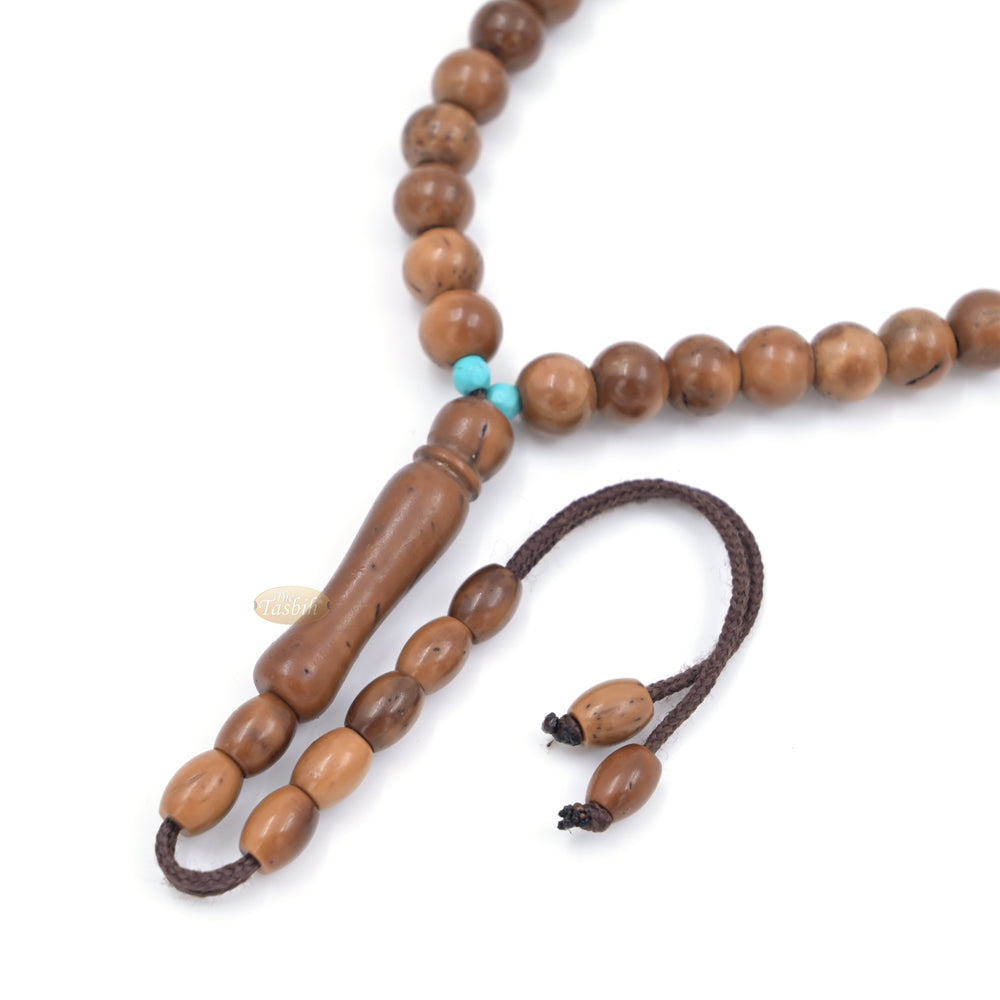 Kuka Wood Tasbih with Turquoise Spacer Beads – Handmade 8mm Round Dhikr Necklace