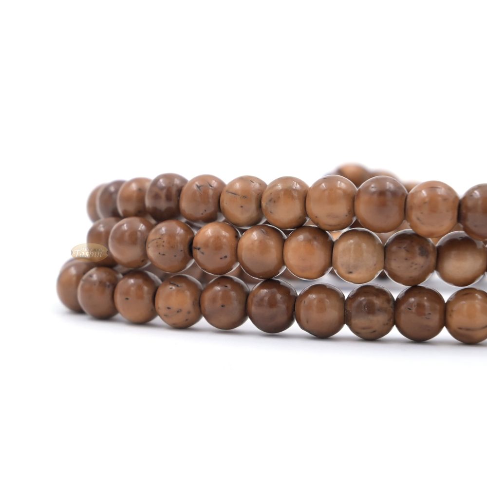 Kuka Wood Tasbih with Turquoise Spacer Beads – Handmade 8mm Round Dhikr Necklace