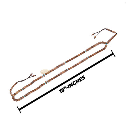 Kuka Wood Tasbih with Turquoise Spacer Beads – Handmade 8mm Round Dhikr Necklace