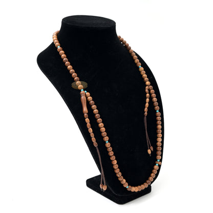 Kuka Wood Tasbih with Turquoise Spacer Beads – Handmade 8mm Round Dhikr Necklace