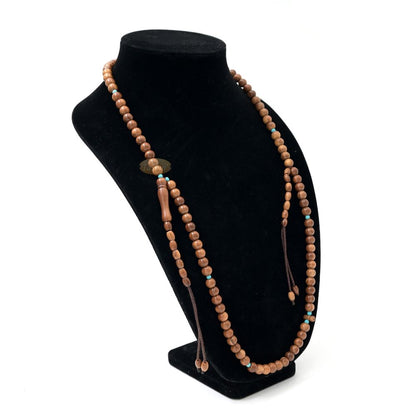 Kuka Wood Tasbih with Turquoise Spacer Beads – Handmade 8mm Round Dhikr Necklace