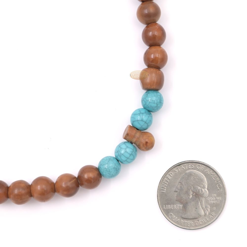 Kuka and Turquoise Muslim Prayer Beads with Adjustable Marker – 8mm Round Beads Made in Saudi Arabia