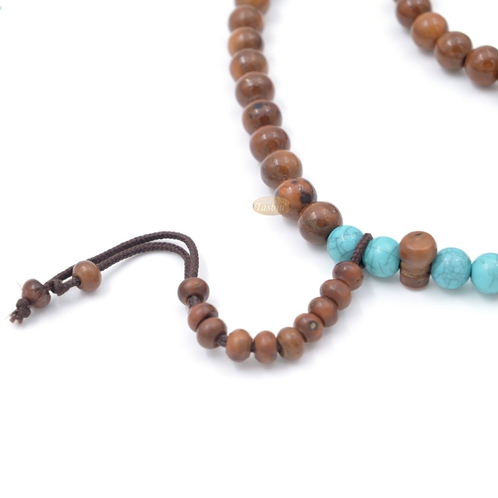 Kuka and Turquoise Muslim Prayer Beads with Adjustable Marker – 8mm Round Beads Made in Saudi Arabia