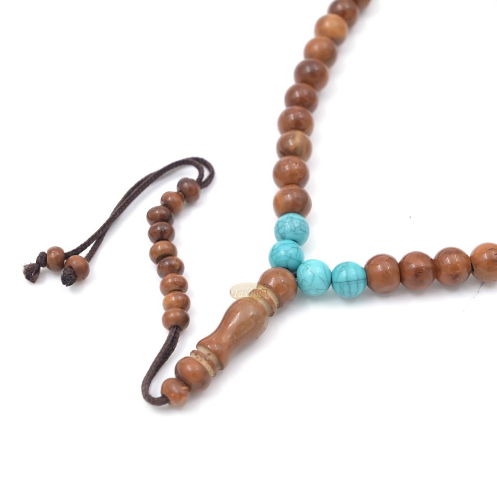 Kuka and Turquoise Muslim Prayer Beads with Adjustable Marker – 8mm Round Beads Made in Saudi Arabia