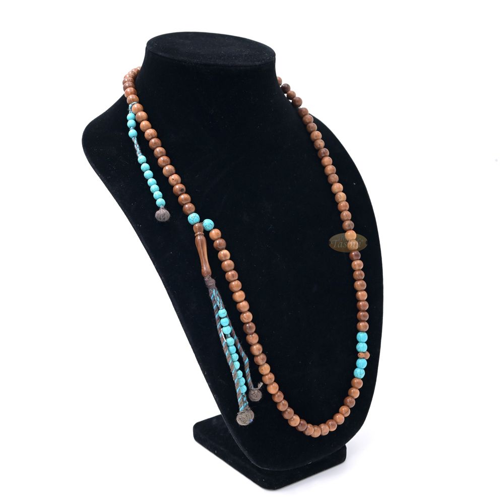 Kuka and Turquoise Muslim Prayer Beads with Adjustable Marker – 8mm Round Beads Made in Saudi Arabia