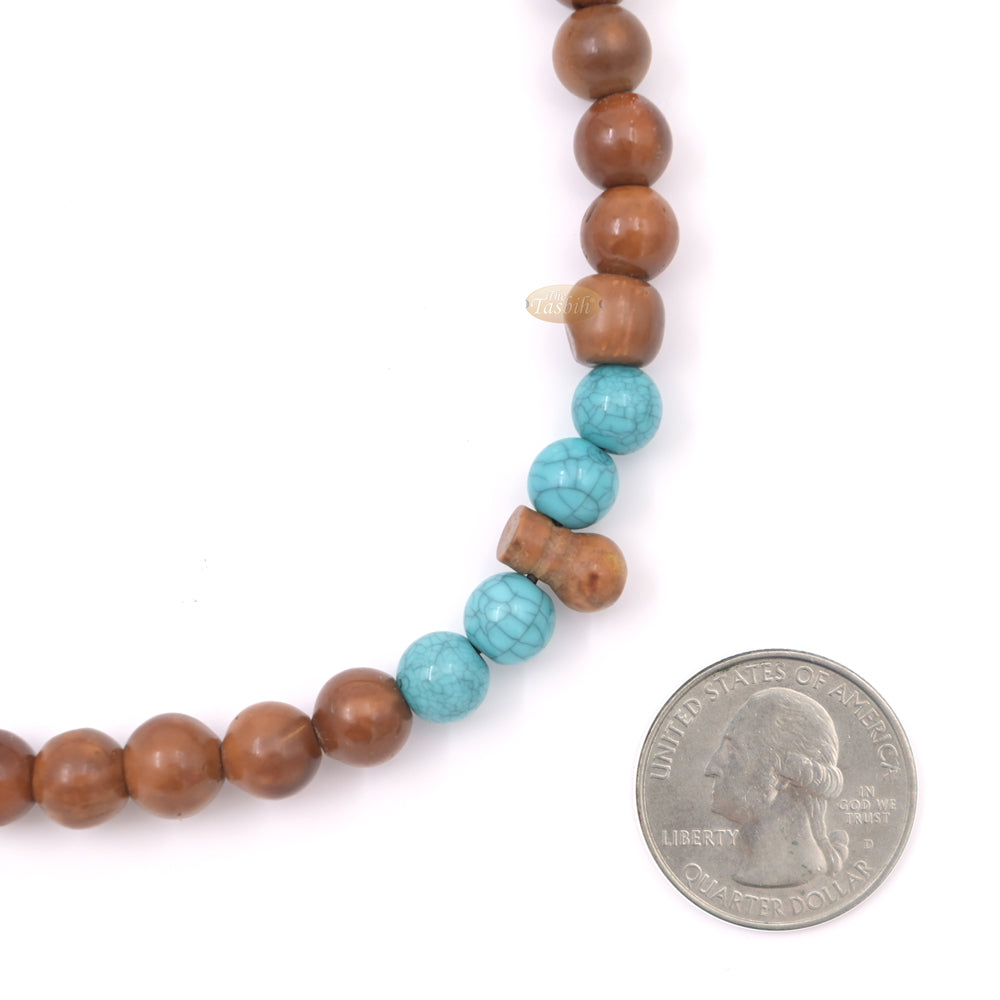Kuka and Turquoise Muslim Prayer Beads with Adjustable Marker – 8mm Round Beads Made in Saudi Arabia