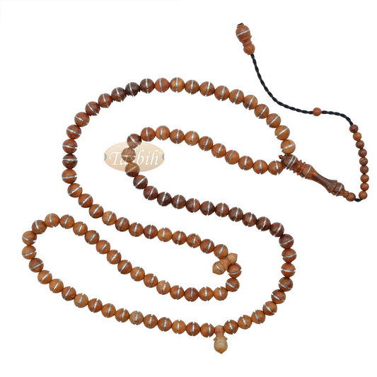 Natural Genuine Kuka Seed Tasbih Misbaha 99Ct 8mm Silver Inlay Beads Muslim Prayer Necklace