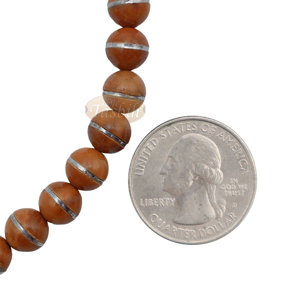 Natural Genuine Kuka Seed Tasbih Misbaha 99 count 8 mm Metal Inlay Beads Muslim Prayer Necklace