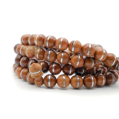 Natural Genuine Kuka Seed Tasbih Misbaha 99 count 8 mm Metal Inlay Beads Muslim Prayer Necklace