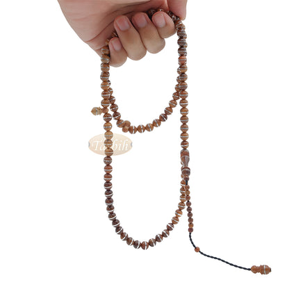 Natural Genuine Kuka Seed Tasbih Misbaha 99Ct 8mm Silver Inlay Beads Muslim Prayer Necklace