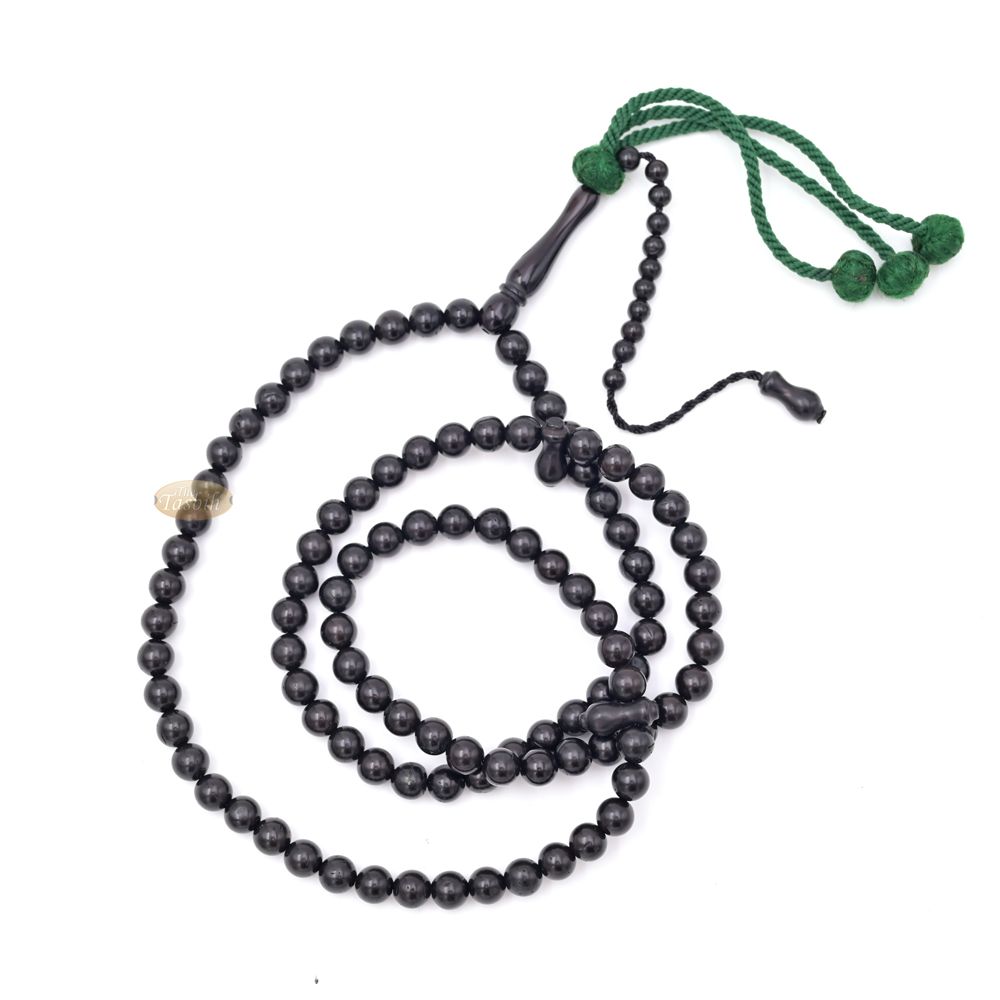 Genuine Black Kuka Tasbihs with Green Yarn Stops Choose sizes 5.5 to 7mm