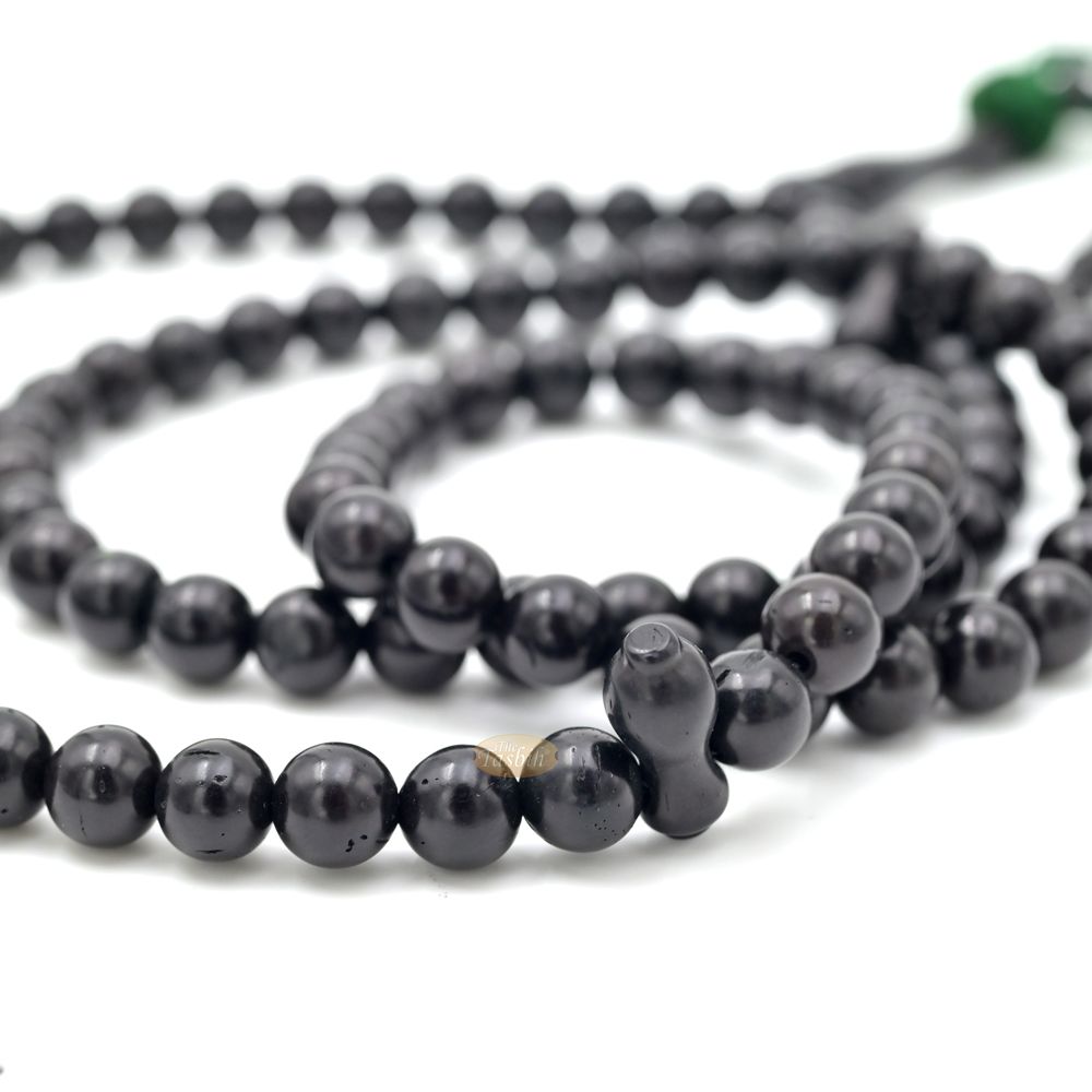Genuine Black Kuka Tasbihs with Green Yarn Stops Choose sizes 5.5 to 7mm