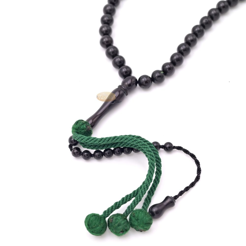 Genuine Black Kuka Tasbihs with Green Yarn Stops Choose sizes 5.5 to 7mm