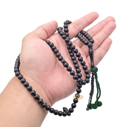 Genuine Black Kuka Tasbihs with Green Yarn Stops Choose sizes 5.5 to 7mm