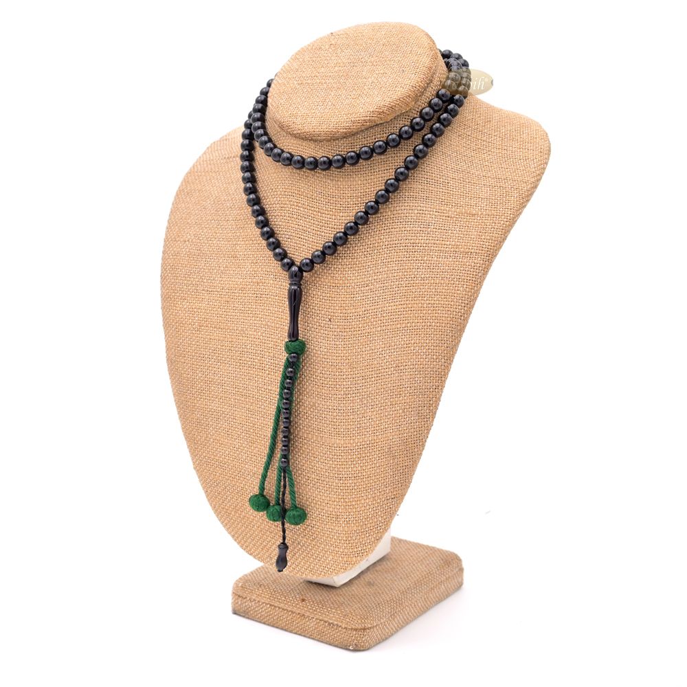 Genuine Black Kuka Tasbihs with Green Yarn Stops Choose sizes 5.5 to 7mm