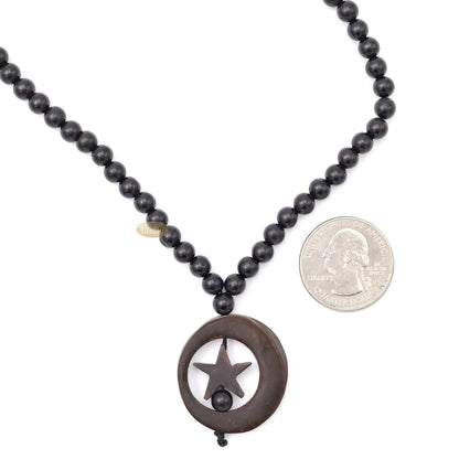 Natural Genuine Kuka 6mm Beads Necklace with Crescent & Star Pendant
