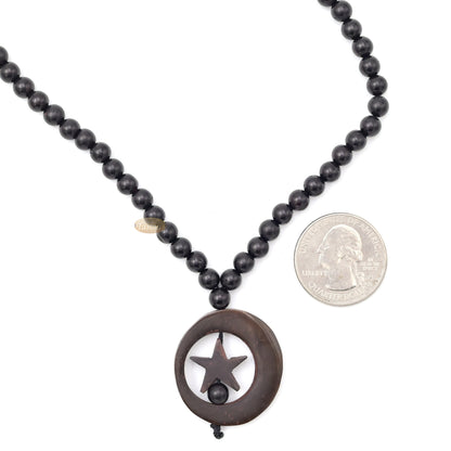 Natural Genuine Kuka 6mm Beads Necklace with Crescent & Star Pendant