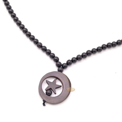 Natural Genuine Kuka 6mm Beads Necklace with Crescent & Star Pendant