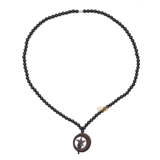 Natural Genuine Kuka 6mm Beads Necklace with Crescent & Star Pendant