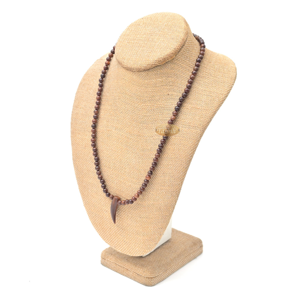 Natural Genuine Kuka 6mm Beads Necklace with Claw Wood Pendant
