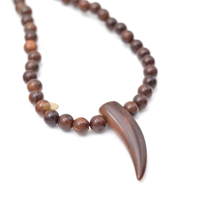Natural Genuine Kuka 6mm Beads Necklace with Claw Wood Pendant