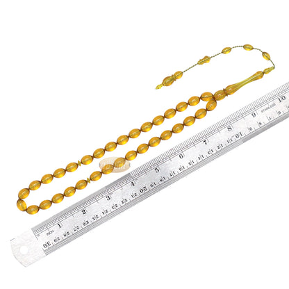 Muslim Tasbih – Small 33-Bead 12X9mm Oval Translucent Honey Yellow Acrylic Prayer Beads Sibha Misbaha For Islamic Dhikr Salawat Namaz Salah