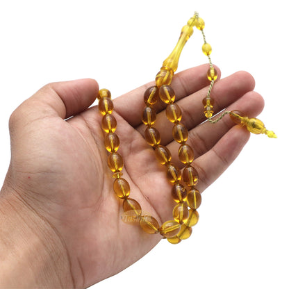 Muslim Tasbih – Small 33-Bead 12X9mm Oval Translucent Honey Yellow Acrylic Prayer Beads Sibha Misbaha For Islamic Dhikr Salawat Namaz Salah