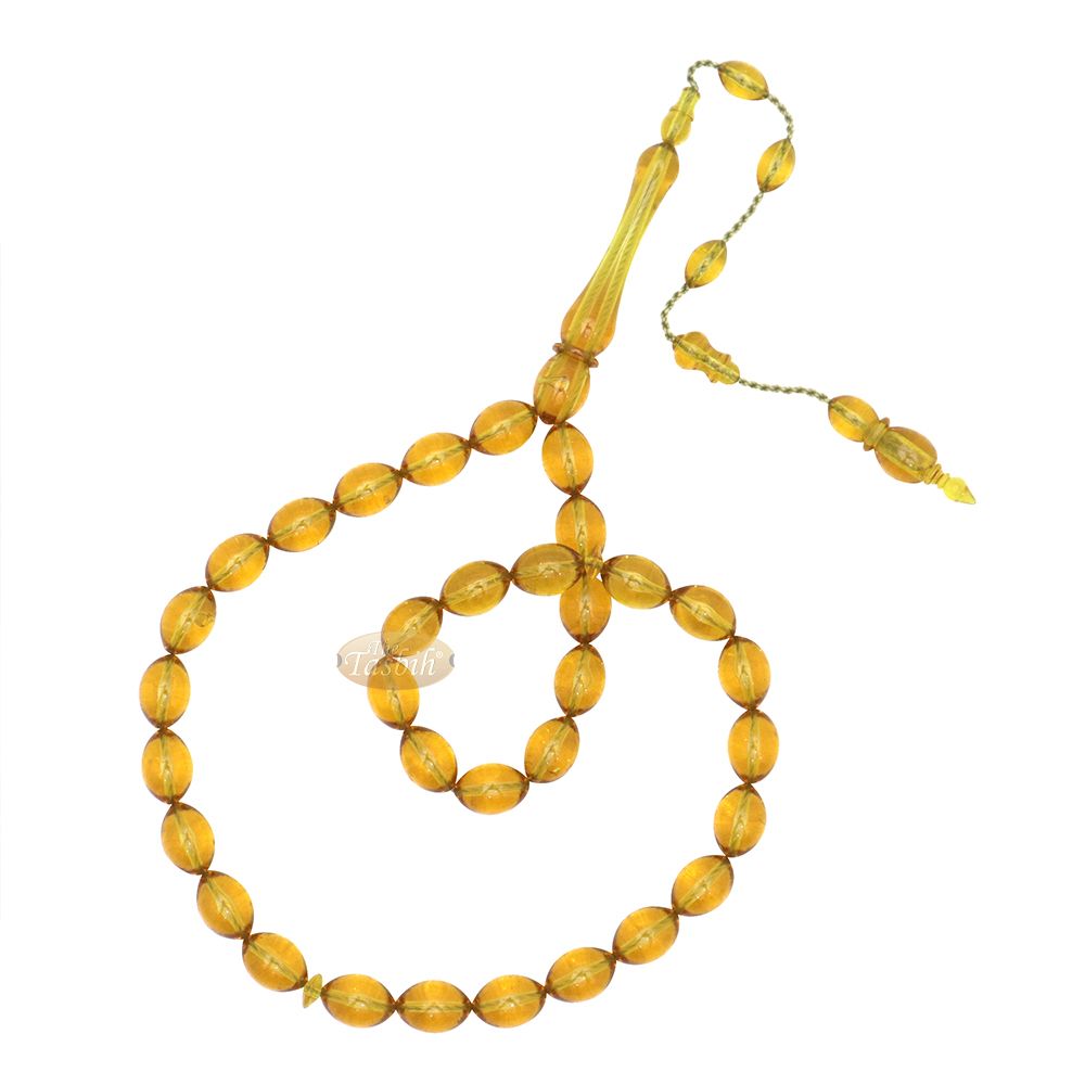 Muslim Tasbih – Small 33-Bead 12×9 mm Oval Translucent Honey Yellow Acrylic Prayer Beads Sibha Misbaha For Islamic Dhikr Salawat Namaz Salah